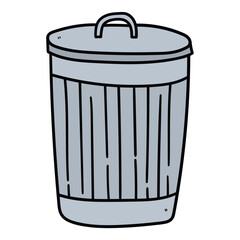 Hand drawn cartoon metal trash can on a white background.