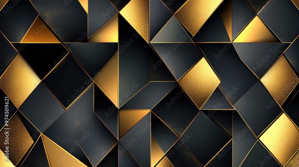 Poster elegant background featuring geometric golden triangles and squares arranged in a luxurious pattern.