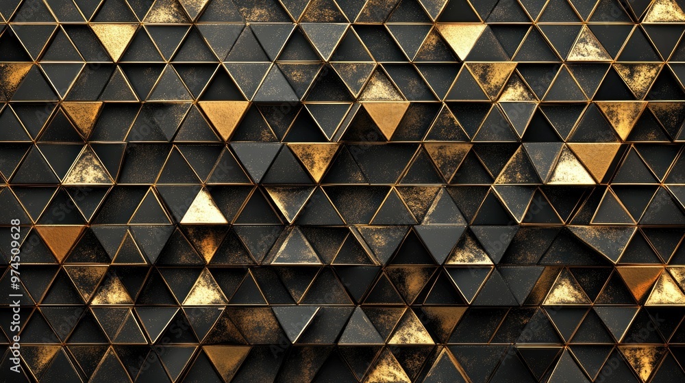 Poster elegant background featuring geometric golden triangles and squares arranged in a luxurious pattern.