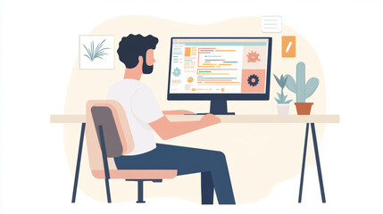 Man coding on computer.