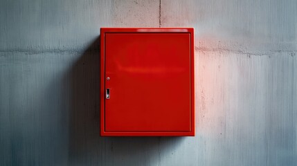 Empty red emergency box mounted on a wall, close-up view highlighting its clean, straightforward design.