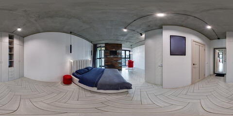 hdri 360 panorama in interior of loft studio apartments with living room hall and kitchen with...
