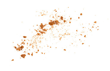 The pile of cake crumbs, cookies flying, grunge graphic overlay element isolated on a transparent...