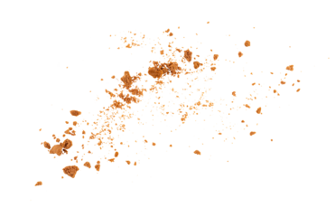 The pile of cake crumbs, cookies flying, grunge graphic overlay element isolated on a transparent background