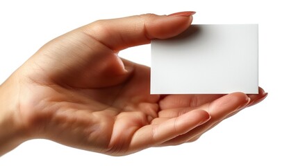Obraz premium A hand gracefully holds a blank card against a white background, inviting creativity and possibilities. Generative AI