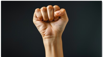 A strong fist raised in a powerful symbol of unity, strength, and resilience against adversity in a dark atmosphere. Generative AI