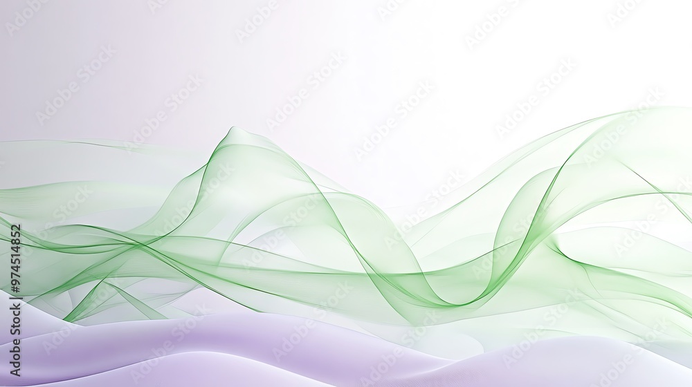 Poster a flowing abstract design featuring gentle waves in soft green and white tones, perfect for backgrou
