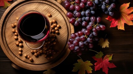 grapes wine glass top view