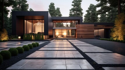 elegance modern house driveway