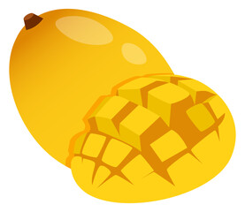 Minimalist Mango with Half Mango Cut in Cubes