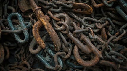 Rusted Chains and Hooks Piled Together in Disarray