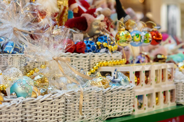 christmas tree toys decorations in a gift shop