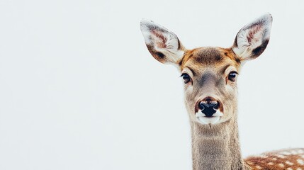 Obraz premium Sweet and serene image of a female deer with a subtle, natural charm, framed by a crisp white background