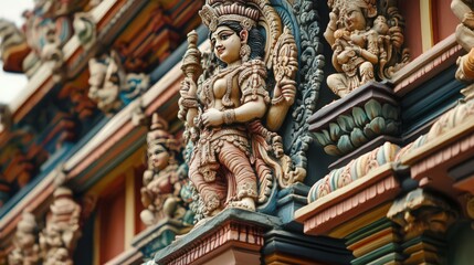 Fototapeta premium The detailed carvings and statues on a temple