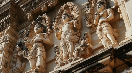 Fototapeta premium The detailed carvings and statues on a temple