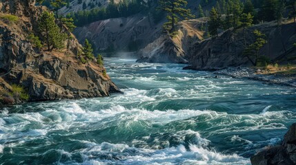 The dramatic landscape of Yellowstone National Park's Yellowstone River,