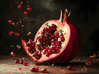 A pomegranate split open with its seeds.