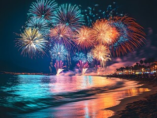 A traditional La Mercè fireworks finale at the beach.