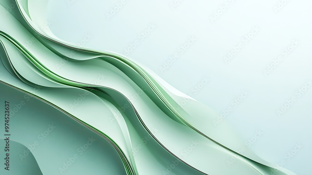 Poster a serene abstract background featuring flowing green waves, creating a sense of calm and elegance fo