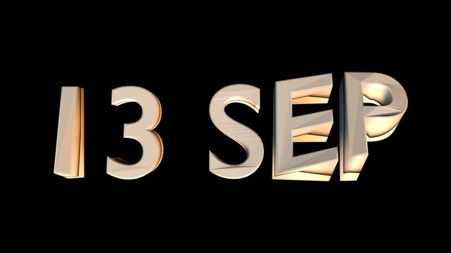 13 September animation for calendar concept isolated on black background