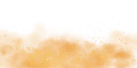 Fantastic yellow smoke background. Magic yellow smoke with glitter and small particles of twinkling stars. Fog with luminous particles. Yellow vapor with stardust. Morning fog over land or water surfa
