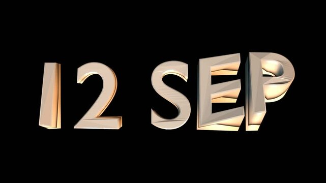 12 September animation for calendar concept isolated on black background
