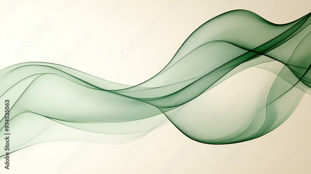 Poster elegant green waves flowing across a soft background, creating a serene and calming atmosphere perfe