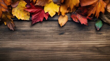 Obraz premium leaves background with wood table