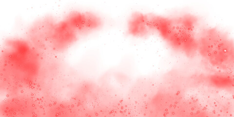 Fototapeta premium Fantastic red smoke background. Magic red smoke with glitter and small particles of twinkling stars. Fog with luminous particles. Red vapor with stardust. Morning fog over land or water surface, magic