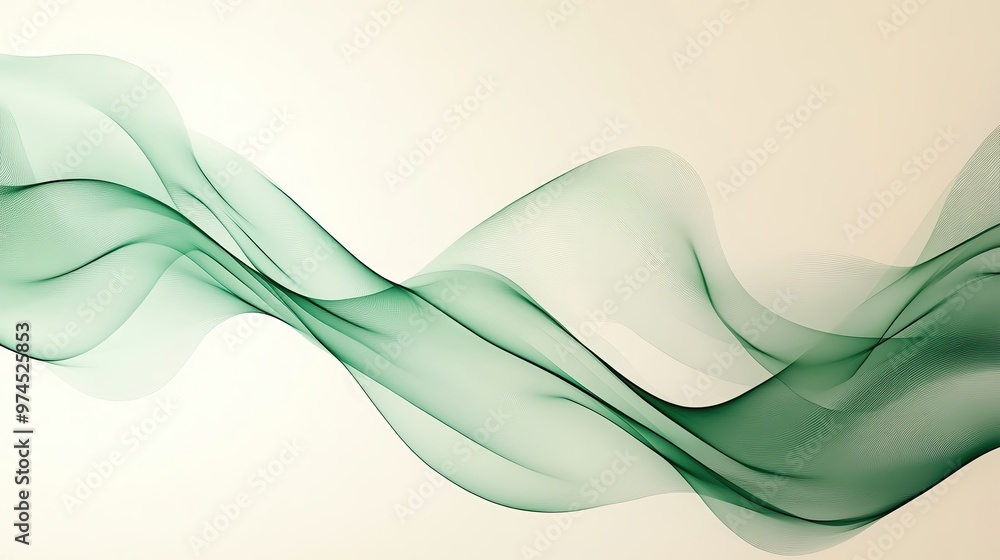 Poster a serene green wave flowing gracefully across a soft background, creating a sense of calm and tranqu
