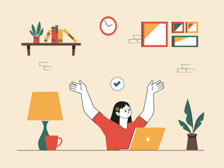 Freelance Remote Working Concept - Vector Illustration of Individuals Using Laptops in Home Office Settings, Highlighting Self-Employment and Online Work.