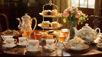 Fototapeta premium cream table with tea