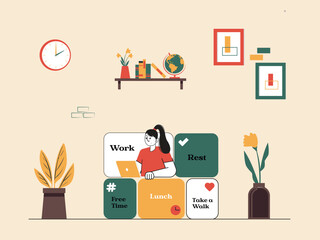 Freelance Remote Working Concept - Vector Illustration of Individuals Using Laptops in Home Office Settings, Highlighting Self-Employment and Online Work.