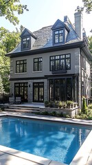 Luxury House with Swimming Pool and Stone Facade.