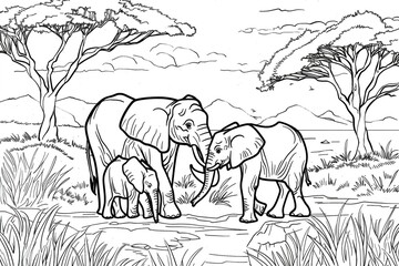 Elephant Family Coloring Page