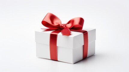 elegant white present red bow isolated