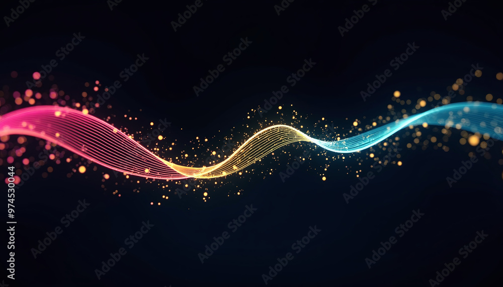 Poster a colorful wave of light on a dark background with a black background