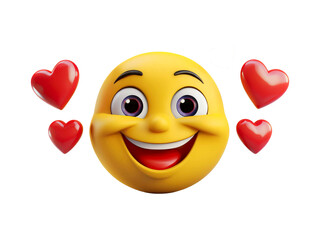 Smiling emoji with four eyes. Love, affection, and happiness. 3d emoticon on transparent background
