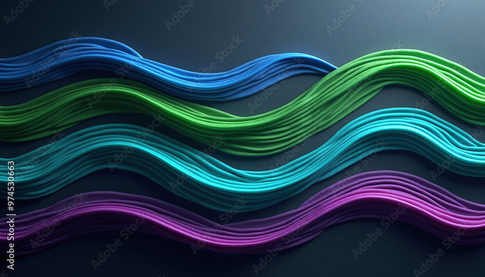 Poster a wave of colorful lines on a dark background with a black background