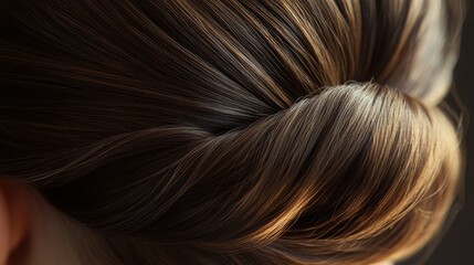 Fototapeta premium A classic French twist hairstyle, shot in close-up, with subtle highlights reflecting soft, natural light