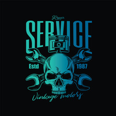 Vintage Custom Motorcycle Poster. Original vector illustration in vintage style isolated on black background. T-shirt design.