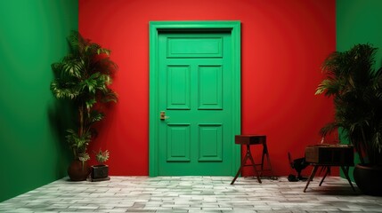 Fototapeta premium background front door green screen
