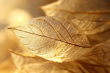 Golden Leaf Skeleton Illuminated by Warm Light