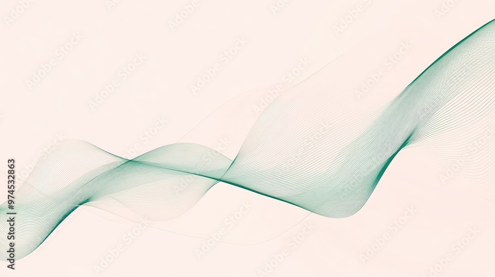 Poster an abstract wave design with soft green hues flowing across a light background, creating a serene an