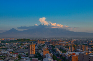 Mount Ararat and Sebastia-Malatia district in Yerevan, Armenia scenic view at sunrise
