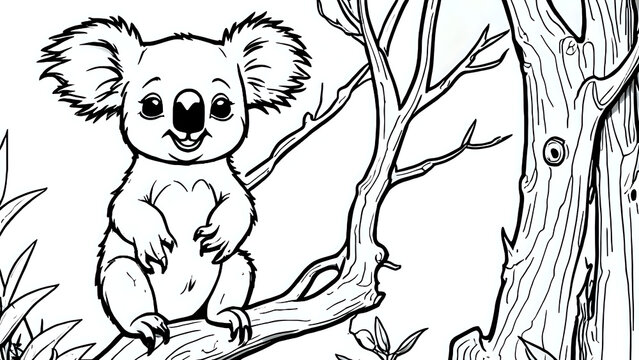 Easy coloring pages for kids, koala