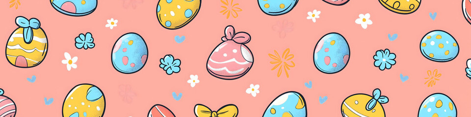 Easter 2D Vector Pattern elements Easter theme featuring repeating elements like Easter eggs bunnies flowers and baskets