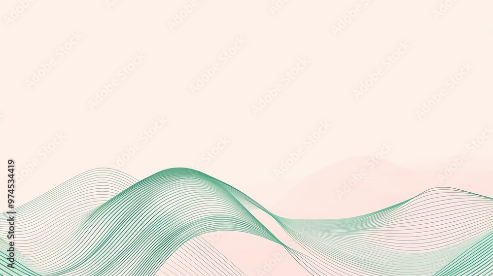 Poster abstract wave design with soft green and pink tones on a light background, ideal for modern and arti