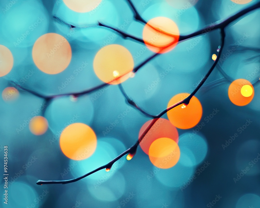 Poster a close-up view of twinkling lights on branches, creating a dreamy atmosphere with vibrant bokeh eff