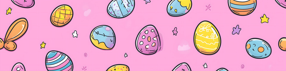 Easter 2D Vector Pattern elements Easter theme featuring repeating elements like Easter eggs bunnies flowers and baskets